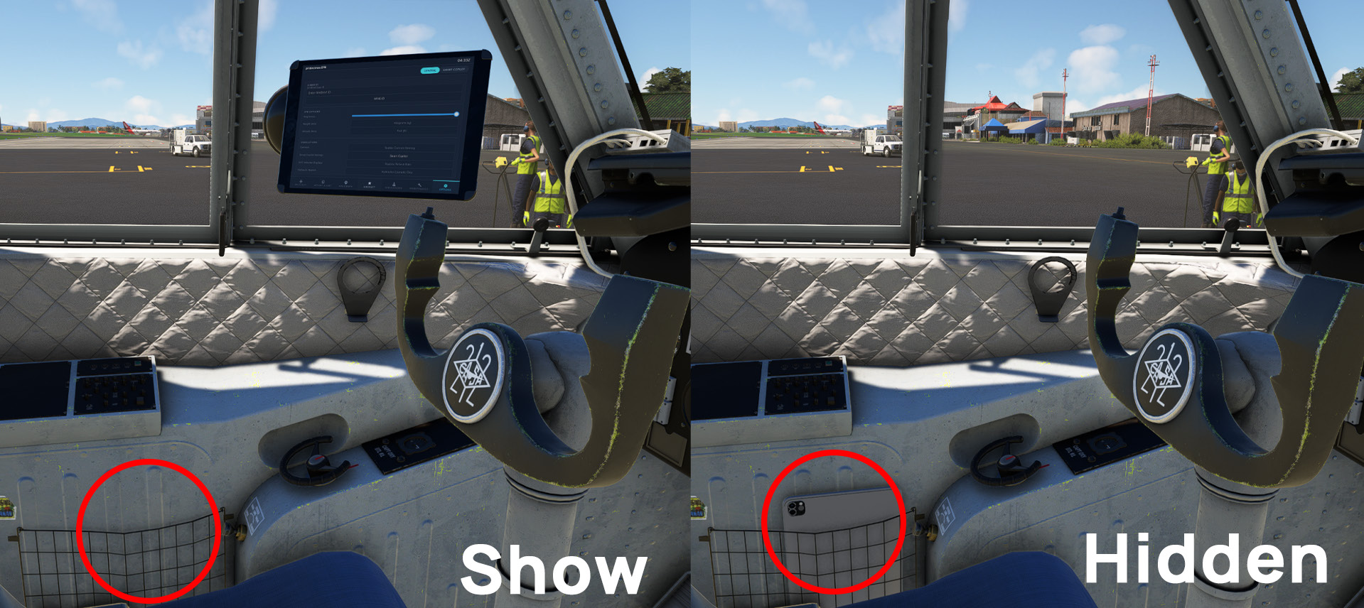 EFB clickspot in the shown and hidden states