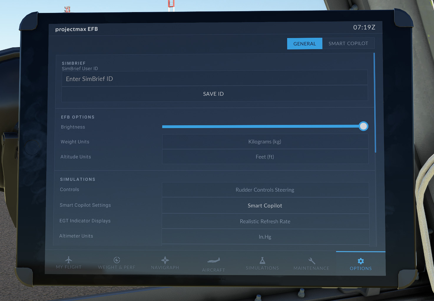 General settings page