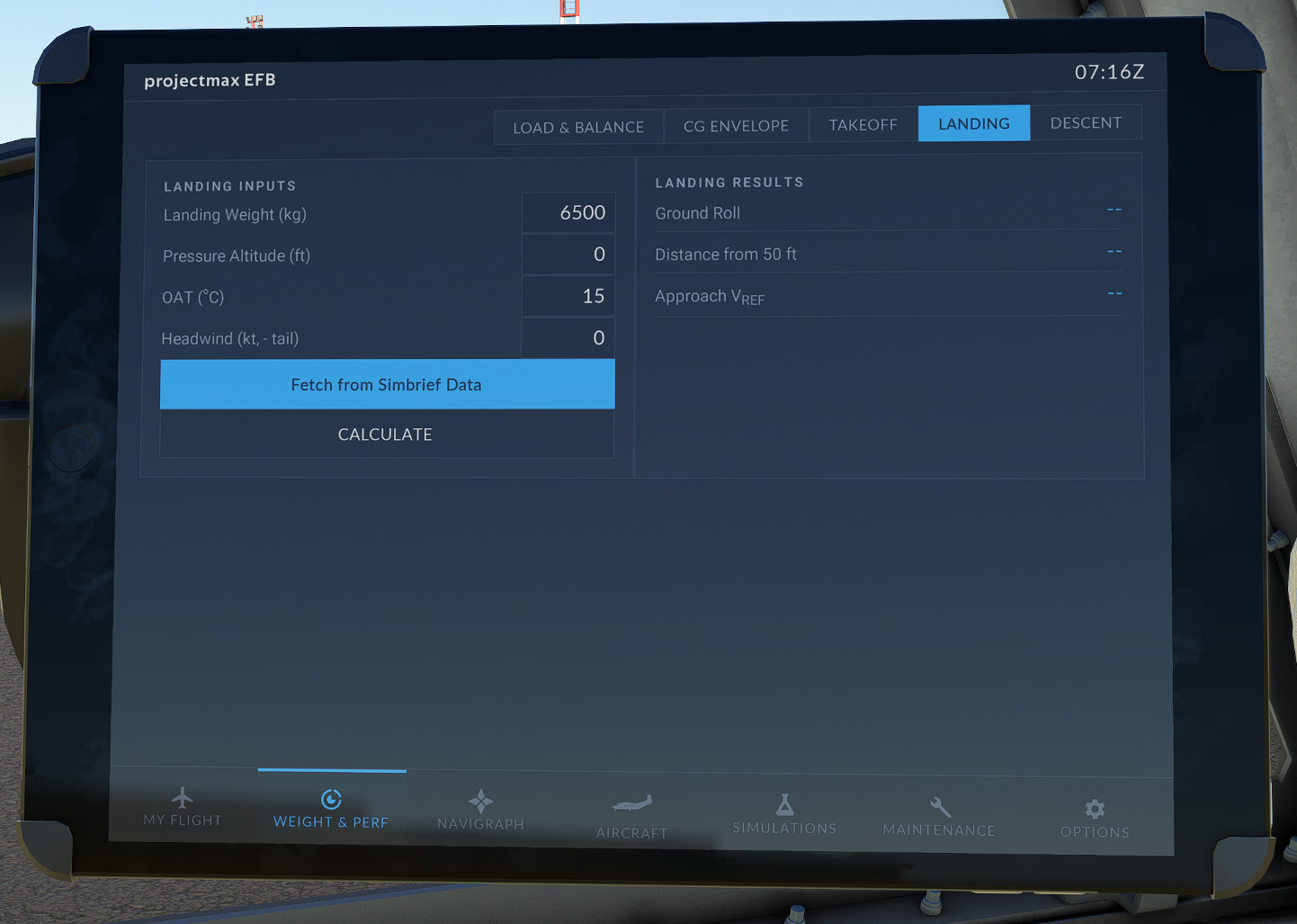Landing Performance page